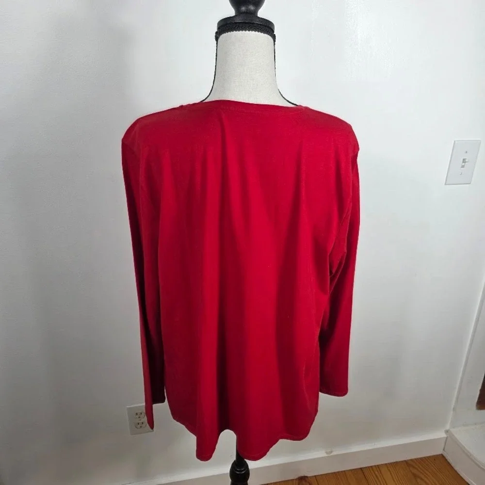 J Jill Womens Red Long Sleeve Crew Neck Relaxed‎ Fit Knit Top Solid Casual Tee